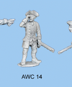Running with musket, long coat, tricorn