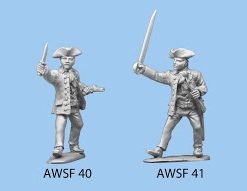 Standing sword in one hand and pistol as club in other hand in tricorn