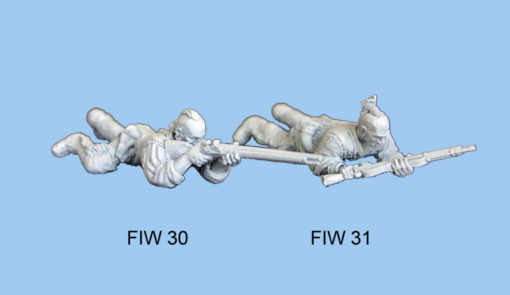 Lying down holding musket in both hands